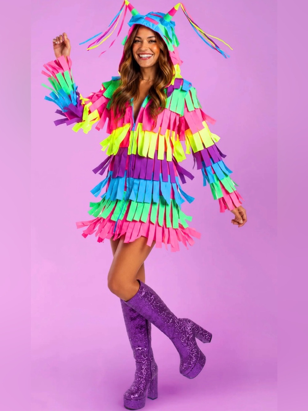 Tipsy Elves Pinata Halloween Costume Dress Womens Large Multicolor Hooded Zip Up